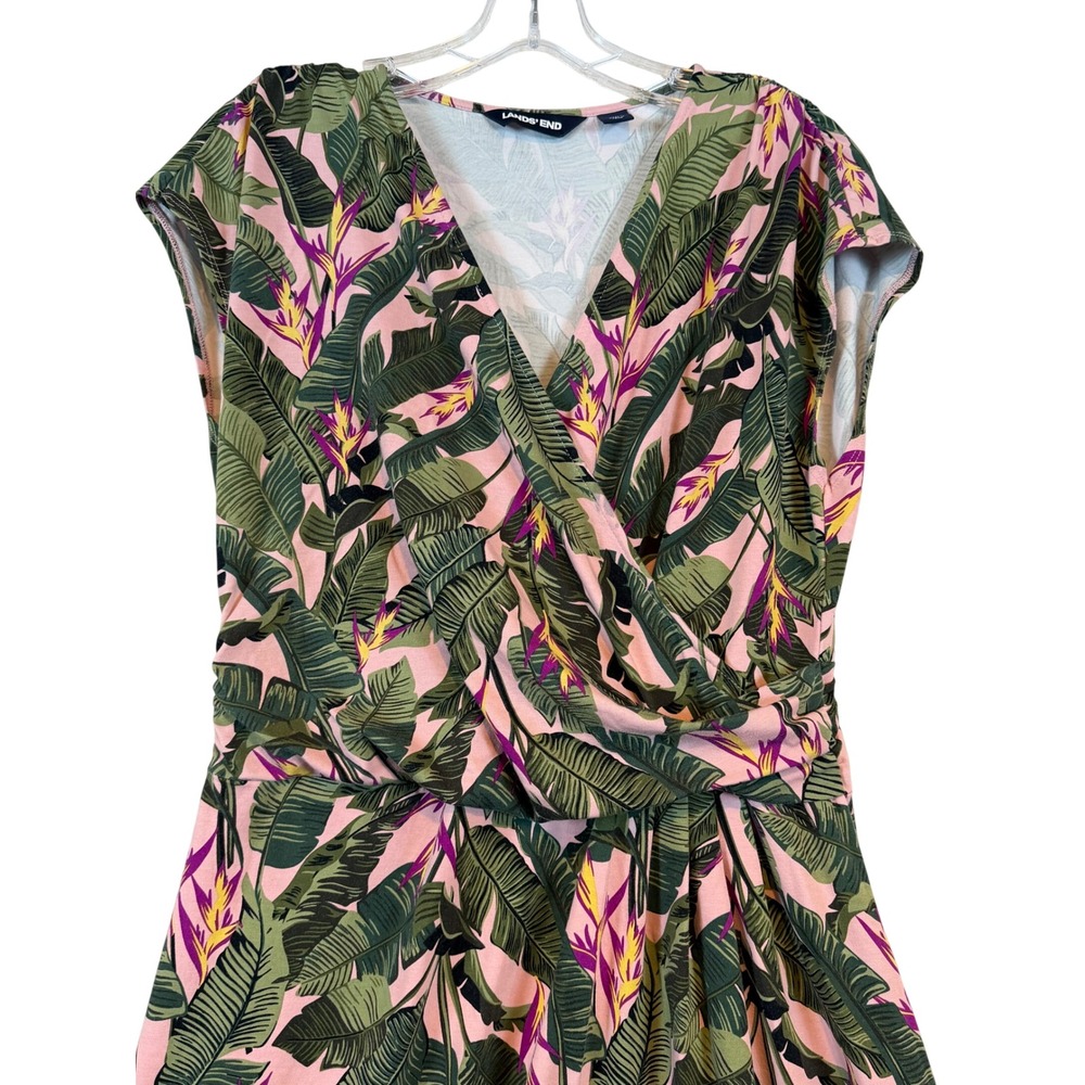 Lands End Womens Pink Tropical Leaf Faux Wrap Maxi Dress •M• 10-12 Cottagecore